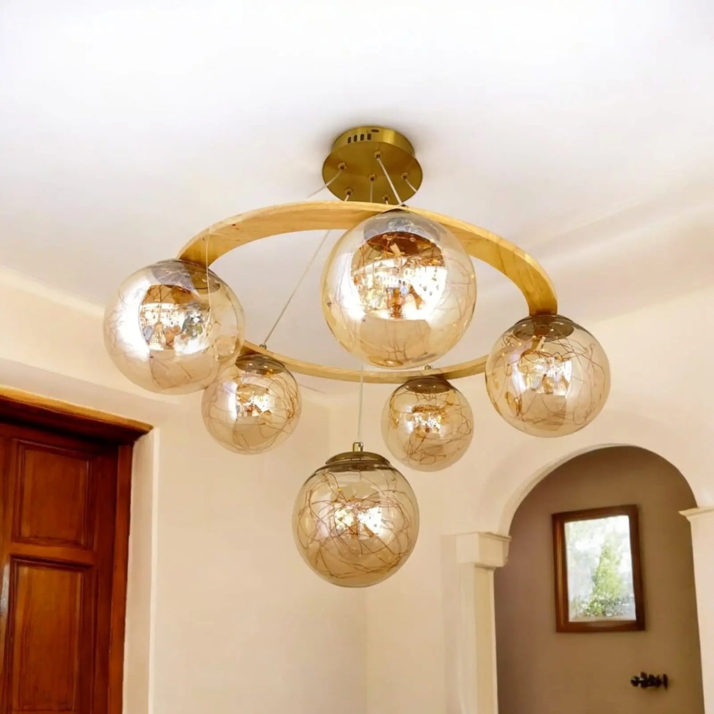 Modern Spherical Glass Chandelier - Gold Accent Pendant Lighting